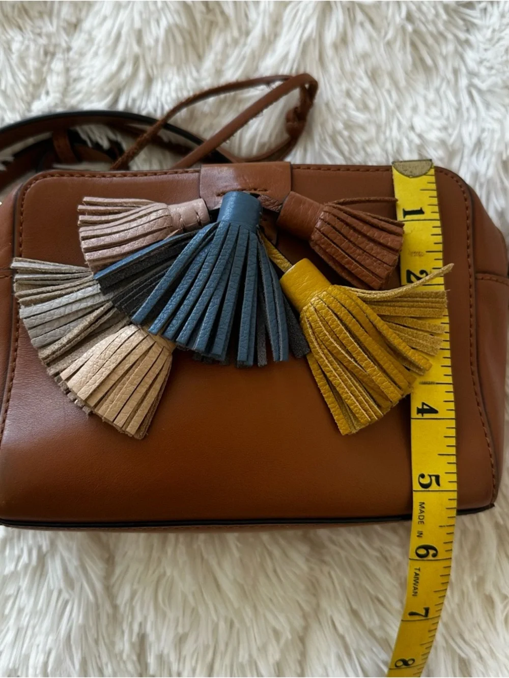 Rebecca Minkoff Mini Sofia Brown Leather Tassel Crossbody Bag Adjustable Strap